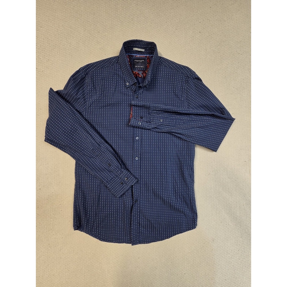 Denim & Flower Ricky Singh Mens Small S Button Down Shirt Blue Polka Dot Paisley